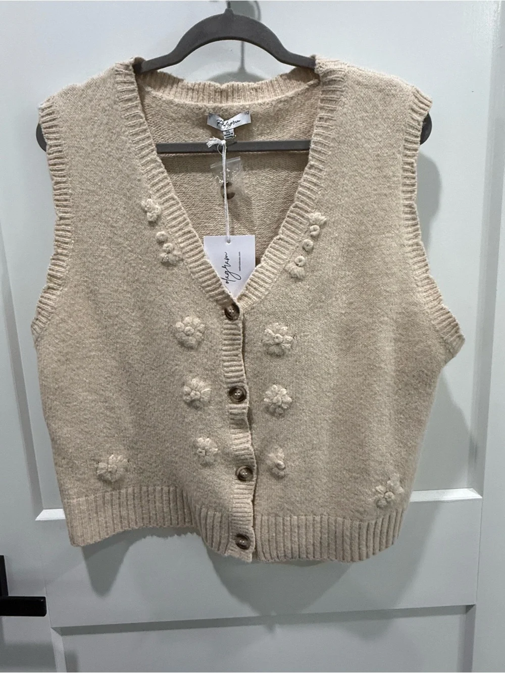 Polagram sweater vest floral beige oatmeal color  1XL ( XL )